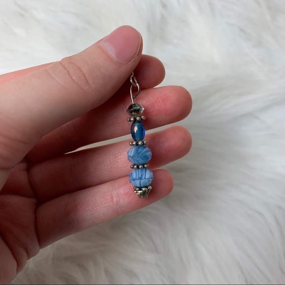 Handmade Blue & Silver Drop Earrings - Picture 2 of 3